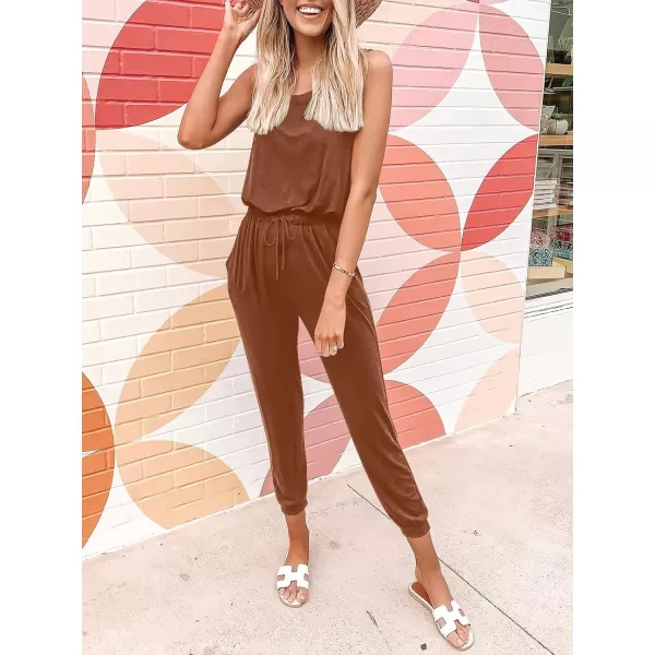 imageANRABESS Womens Causal Tank Jumpsuits Sleeveless Drawstring Elastic Waist Loose Summer Romper Outfits with Pockets01brick Red