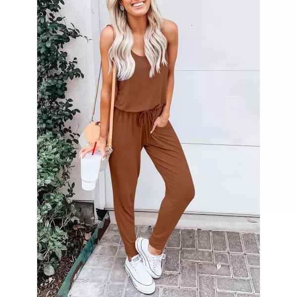 imageANRABESS Womens Causal Tank Jumpsuits Sleeveless Drawstring Elastic Waist Loose Summer Romper Outfits with Pockets01brick Red