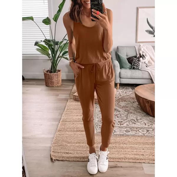 imageANRABESS Womens Causal Tank Jumpsuits Sleeveless Drawstring Elastic Waist Loose Summer Romper Outfits with Pockets01brick Red