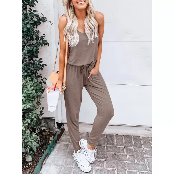imageANRABESS Womens Causal Tank Jumpsuits Sleeveless Drawstring Elastic Waist Loose Summer Romper Outfits with Pockets01brown