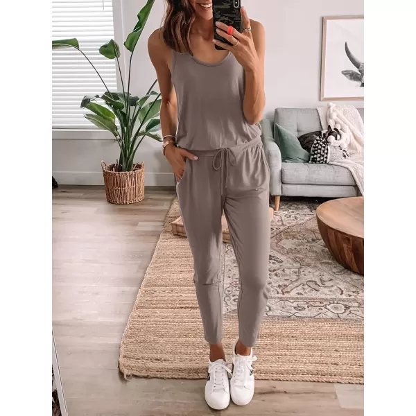 imageANRABESS Womens Causal Tank Jumpsuits Sleeveless Drawstring Elastic Waist Loose Summer Romper Outfits with Pockets01brown
