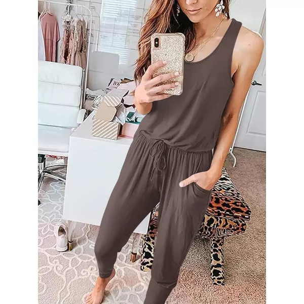 imageANRABESS Womens Causal Tank Jumpsuits Sleeveless Drawstring Elastic Waist Loose Summer Romper Outfits with Pockets01coffee