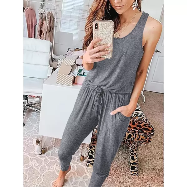 imageANRABESS Womens Causal Tank Jumpsuits Sleeveless Drawstring Elastic Waist Loose Summer Romper Outfits with Pockets01dark Gray