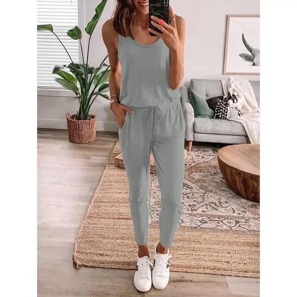 imageANRABESS Womens Causal Tank Jumpsuits Sleeveless Drawstring Elastic Waist Loose Summer Romper Outfits with Pockets01grey