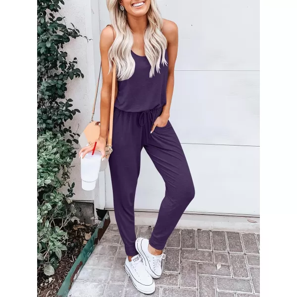 imageANRABESS Womens Causal Tank Jumpsuits Sleeveless Drawstring Elastic Waist Loose Summer Romper Outfits with Pockets01grey Purple