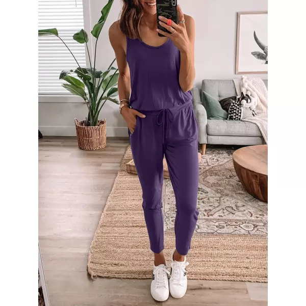 imageANRABESS Womens Causal Tank Jumpsuits Sleeveless Drawstring Elastic Waist Loose Summer Romper Outfits with Pockets01grey Purple