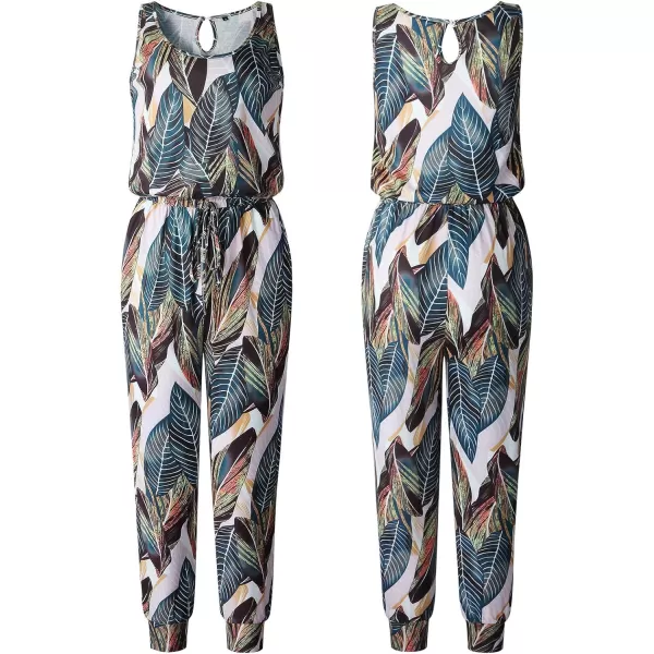 imageANRABESS Womens Causal Tank Jumpsuits Sleeveless Drawstring Elastic Waist Loose Summer Romper Outfits with Pockets01leaf Print