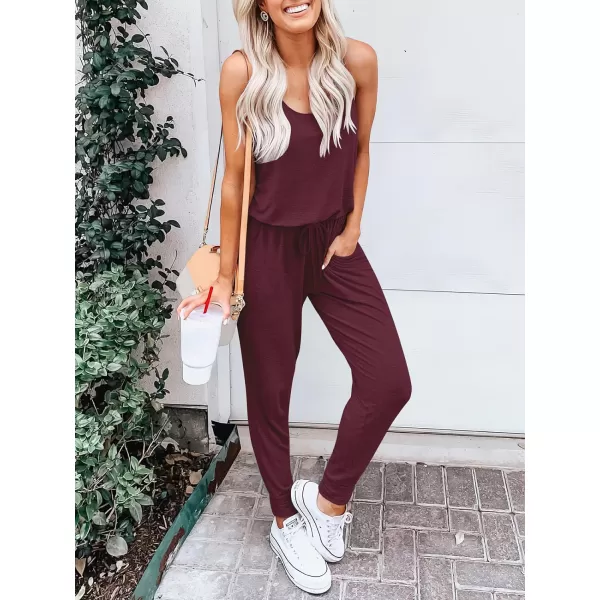 imageANRABESS Womens Causal Tank Jumpsuits Sleeveless Drawstring Elastic Waist Loose Summer Romper Outfits with Pockets01maroon