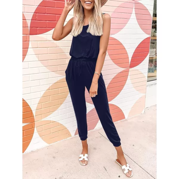 imageANRABESS Womens Causal Tank Jumpsuits Sleeveless Drawstring Elastic Waist Loose Summer Romper Outfits with Pockets01navyblue