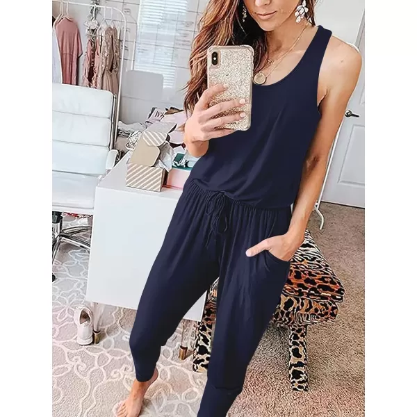 imageANRABESS Womens Causal Tank Jumpsuits Sleeveless Drawstring Elastic Waist Loose Summer Romper Outfits with Pockets01navyblue