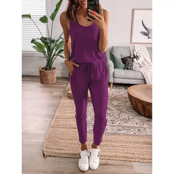 imageANRABESS Womens Causal Tank Jumpsuits Sleeveless Drawstring Elastic Waist Loose Summer Romper Outfits with Pockets01purple