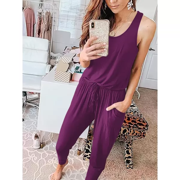 imageANRABESS Womens Causal Tank Jumpsuits Sleeveless Drawstring Elastic Waist Loose Summer Romper Outfits with Pockets01purple