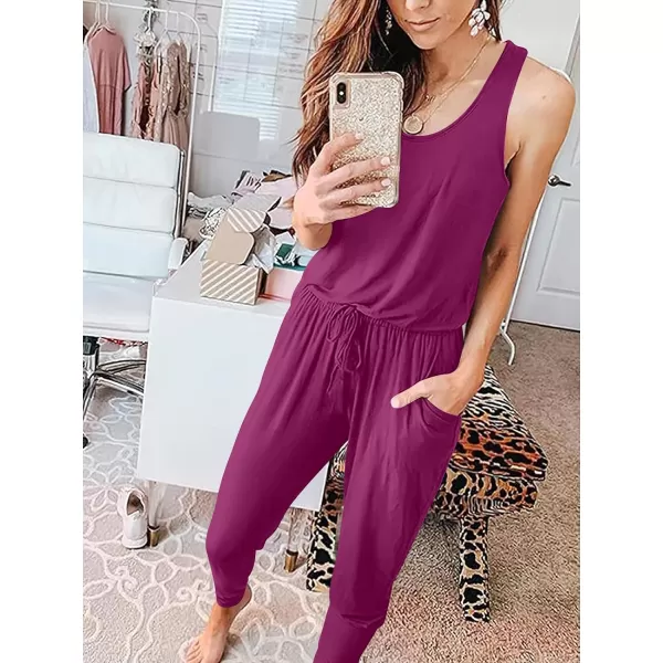 imageANRABESS Womens Causal Tank Jumpsuits Sleeveless Drawstring Elastic Waist Loose Summer Romper Outfits with Pockets01purple Pink
