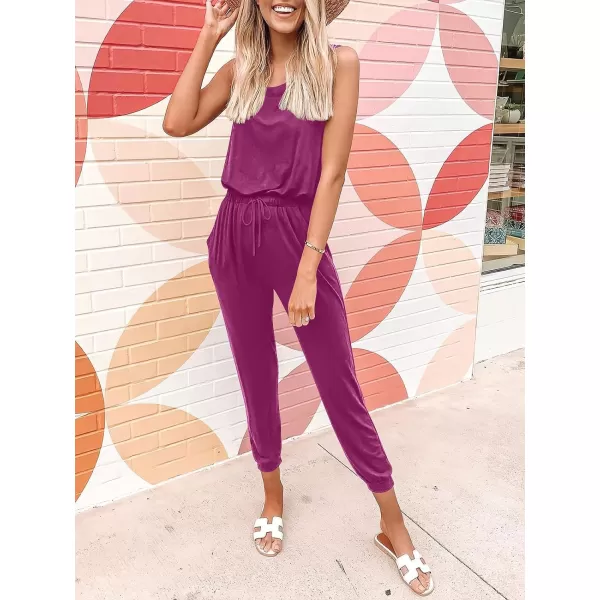 imageANRABESS Womens Causal Tank Jumpsuits Sleeveless Drawstring Elastic Waist Loose Summer Romper Outfits with Pockets01purple Pink