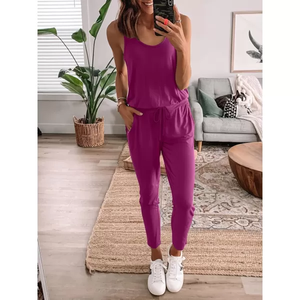 imageANRABESS Womens Causal Tank Jumpsuits Sleeveless Drawstring Elastic Waist Loose Summer Romper Outfits with Pockets01purple Pink
