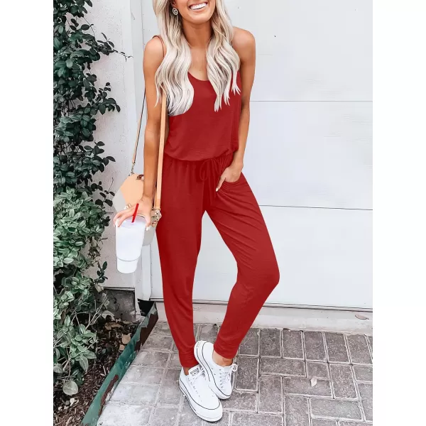 imageANRABESS Womens Causal Tank Jumpsuits Sleeveless Drawstring Elastic Waist Loose Summer Romper Outfits with Pockets01red