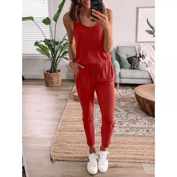 imageANRABESS Womens Causal Tank Jumpsuits Sleeveless Drawstring Elastic Waist Loose Summer Romper Outfits with Pockets01red