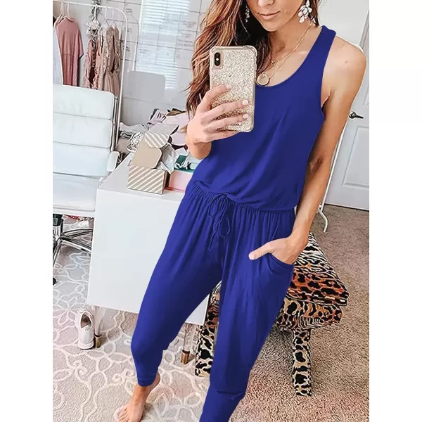 imageANRABESS Womens Causal Tank Jumpsuits Sleeveless Drawstring Elastic Waist Loose Summer Romper Outfits with Pockets01royal Blue