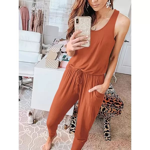 imageANRABESS Womens Causal Tank Jumpsuits Sleeveless Drawstring Elastic Waist Loose Summer Romper Outfits with Pockets01rust