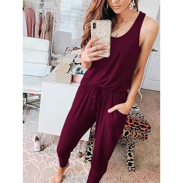 imageANRABESS Womens Causal Tank Jumpsuits Sleeveless Drawstring Elastic Waist Loose Summer Romper Outfits with Pockets01winered