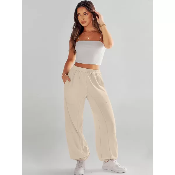 imageANRABESS Womens Cinch Bottom Sweatpants High Waisted Athletic Joggers Sweat PantsApricot
