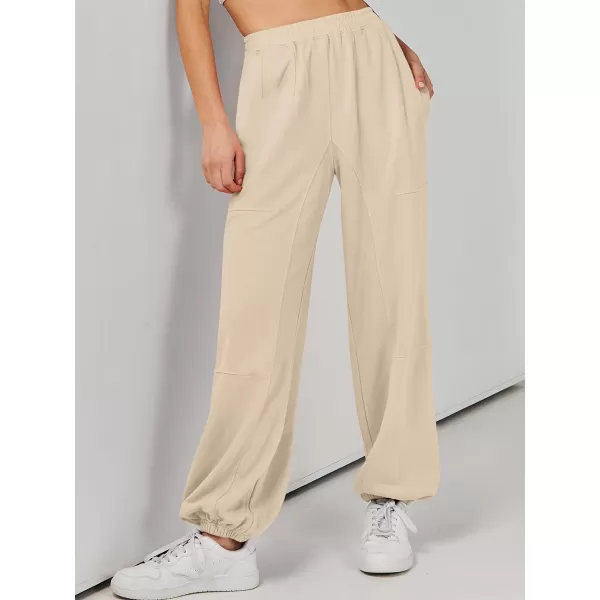 imageANRABESS Womens Cinch Bottom Sweatpants High Waisted Athletic Joggers Sweat PantsApricot