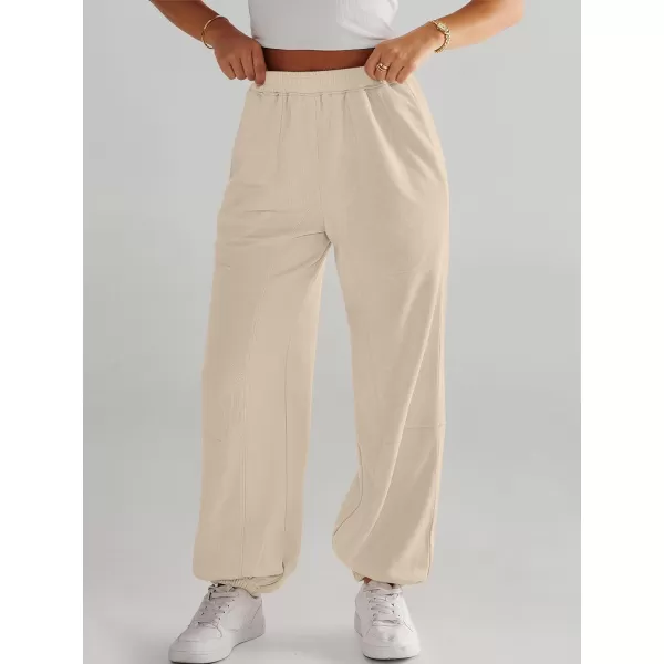 imageANRABESS Womens Cinch Bottom Sweatpants High Waisted Athletic Joggers Sweat PantsApricot