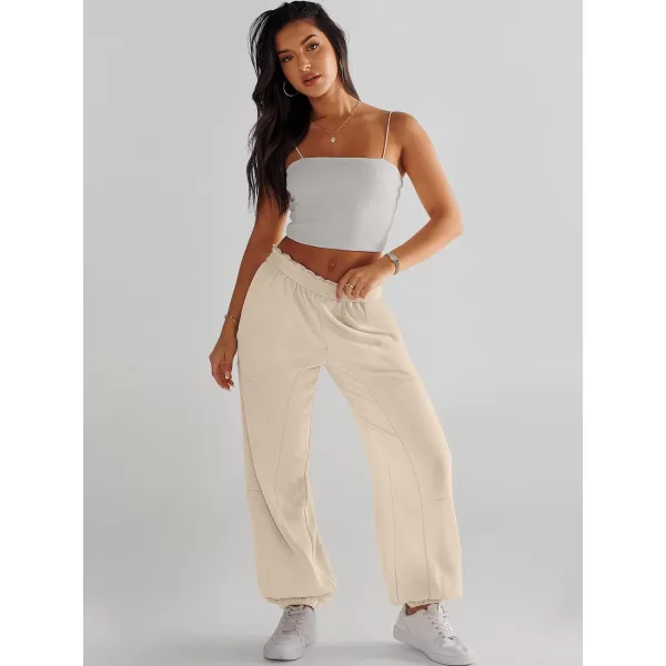 imageANRABESS Womens Cinch Bottom Sweatpants High Waisted Athletic Joggers Sweat PantsApricot