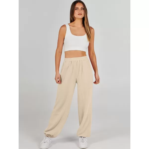 imageANRABESS Womens Cinch Bottom Sweatpants High Waisted Athletic Joggers Sweat PantsApricot