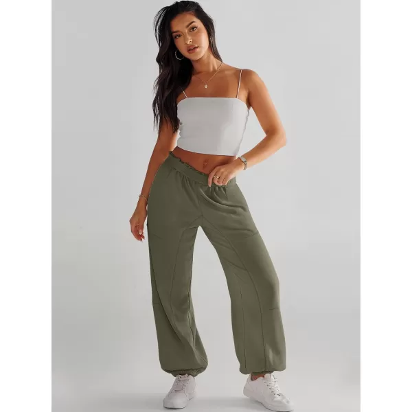 imageANRABESS Womens Cinch Bottom Sweatpants High Waisted Athletic Joggers Sweat PantsArmy Green
