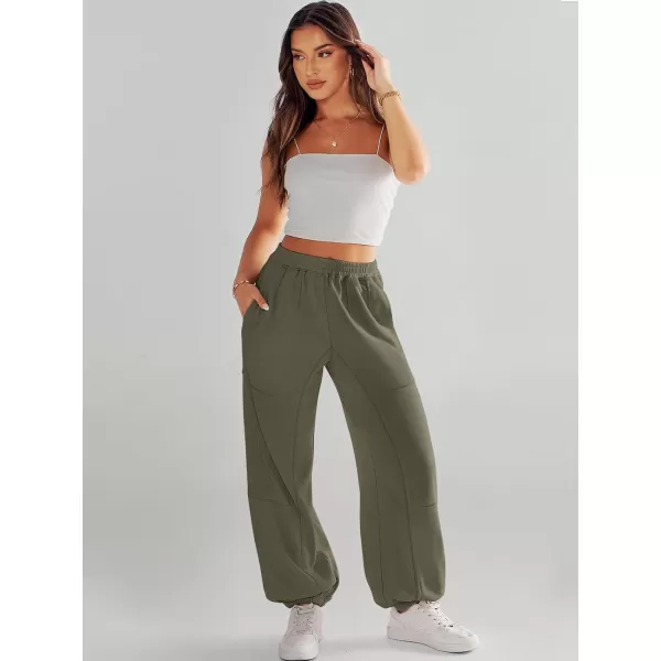 imageANRABESS Womens Cinch Bottom Sweatpants High Waisted Athletic Joggers Sweat PantsArmy Green