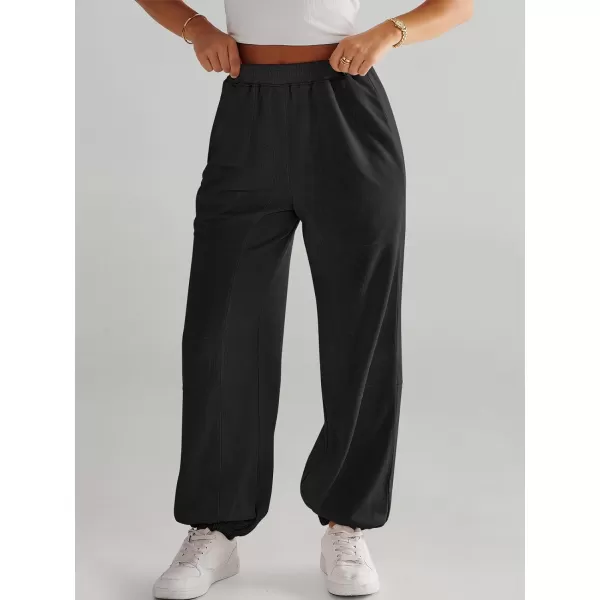 imageANRABESS Womens Cinch Bottom Sweatpants High Waisted Athletic Joggers Sweat PantsBlack