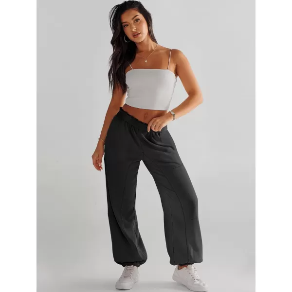 imageANRABESS Womens Cinch Bottom Sweatpants High Waisted Athletic Joggers Sweat PantsBlack