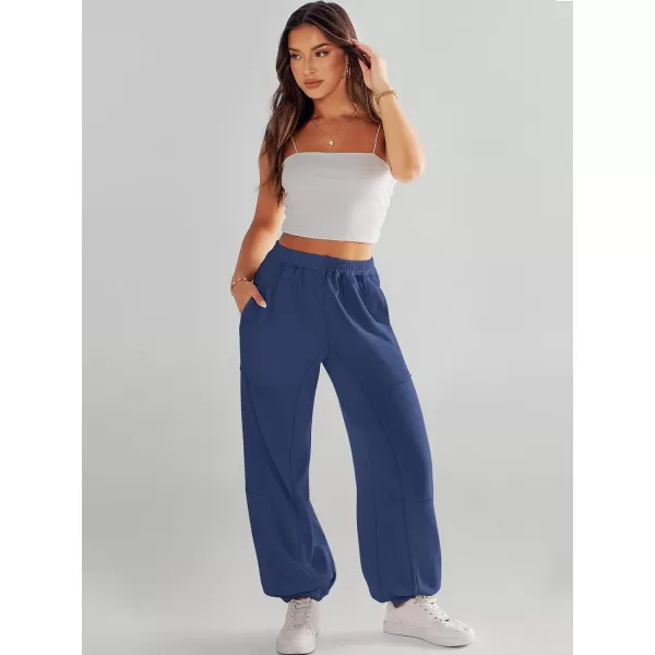 imageANRABESS Womens Cinch Bottom Sweatpants High Waisted Athletic Joggers Sweat PantsBlue