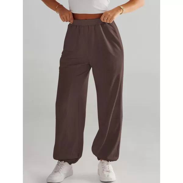 imageANRABESS Womens Cinch Bottom Sweatpants High Waisted Athletic Joggers Sweat PantsBrown