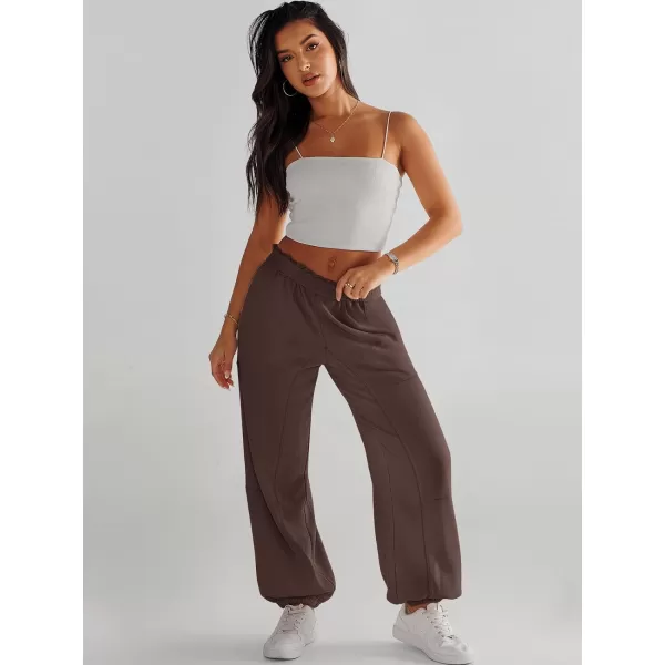 imageANRABESS Womens Cinch Bottom Sweatpants High Waisted Athletic Joggers Sweat PantsBrown