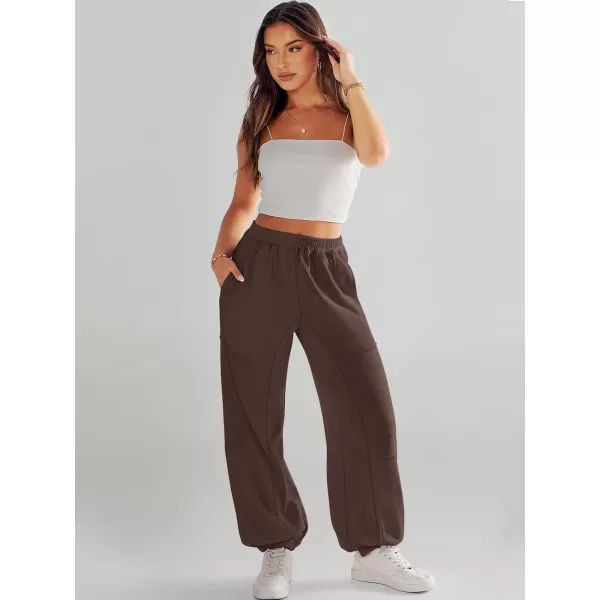 imageANRABESS Womens Cinch Bottom Sweatpants High Waisted Athletic Joggers Sweat PantsBrown