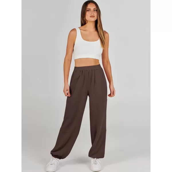 imageANRABESS Womens Cinch Bottom Sweatpants High Waisted Athletic Joggers Sweat PantsBrown