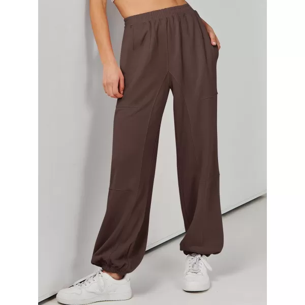 imageANRABESS Womens Cinch Bottom Sweatpants High Waisted Athletic Joggers Sweat PantsBrown
