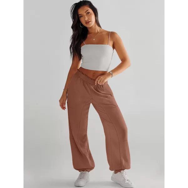 imageANRABESS Womens Cinch Bottom Sweatpants High Waisted Athletic Joggers Sweat PantsCaramel