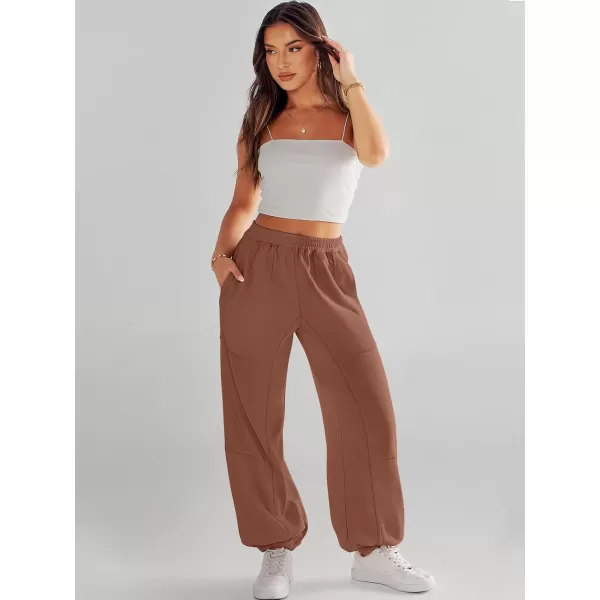 imageANRABESS Womens Cinch Bottom Sweatpants High Waisted Athletic Joggers Sweat PantsCaramel