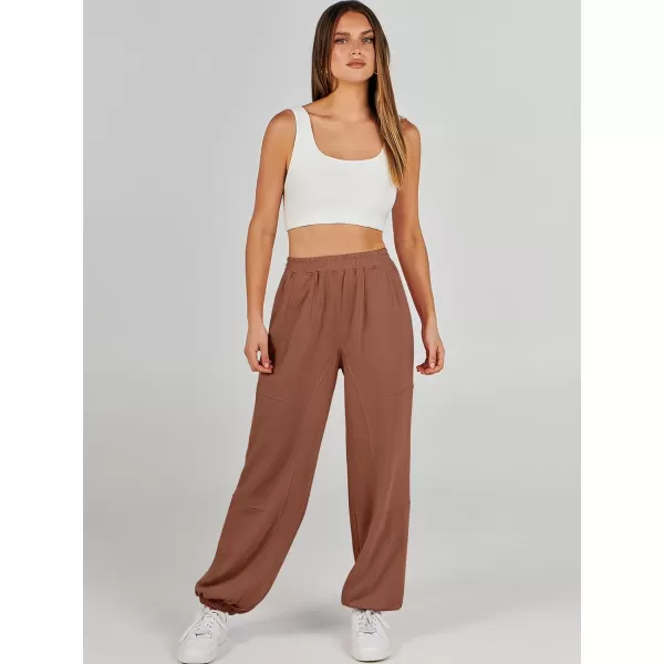 imageANRABESS Womens Cinch Bottom Sweatpants High Waisted Athletic Joggers Sweat PantsCaramel