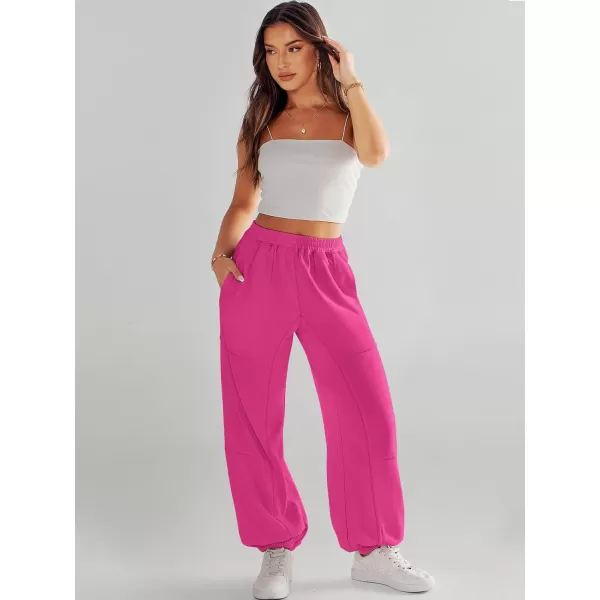 imageANRABESS Womens Cinch Bottom Sweatpants High Waisted Athletic Joggers Sweat PantsHot Pink