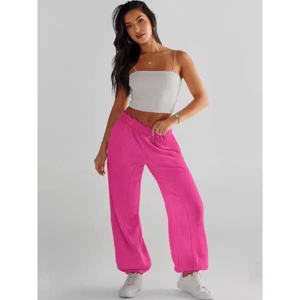 imageANRABESS Womens Cinch Bottom Sweatpants High Waisted Athletic Joggers Sweat PantsHot Pink