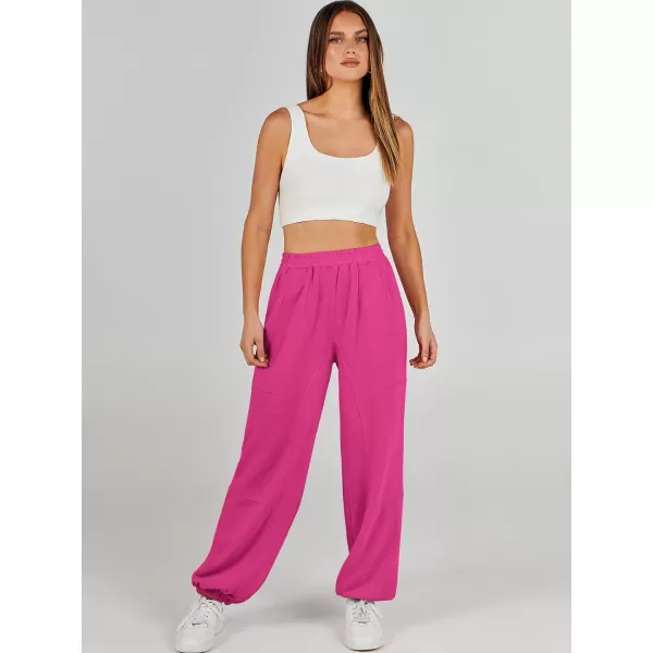 imageANRABESS Womens Cinch Bottom Sweatpants High Waisted Athletic Joggers Sweat PantsHot Pink