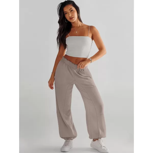 imageANRABESS Womens Cinch Bottom Sweatpants High Waisted Athletic Joggers Sweat PantsKhaki