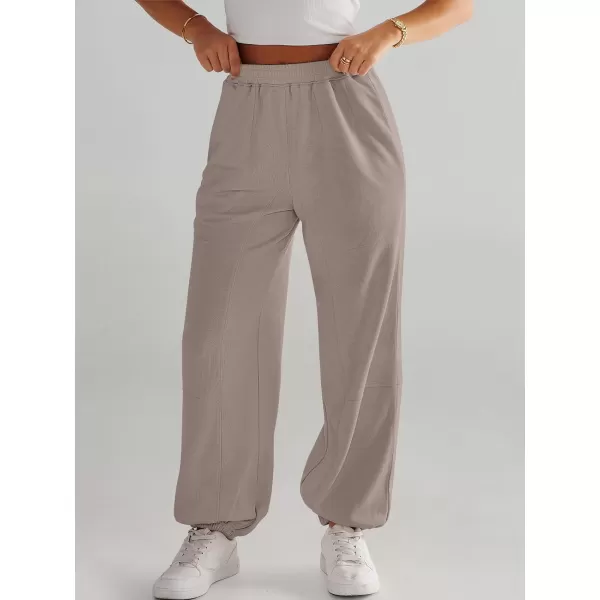 imageANRABESS Womens Cinch Bottom Sweatpants High Waisted Athletic Joggers Sweat PantsKhaki