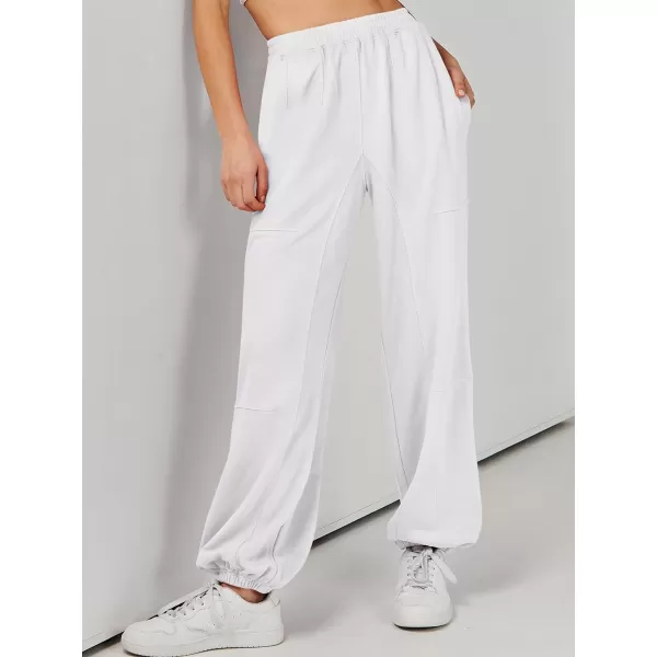 imageANRABESS Womens Cinch Bottom Sweatpants High Waisted Athletic Joggers Sweat PantsWhite