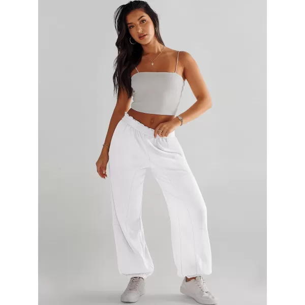 imageANRABESS Womens Cinch Bottom Sweatpants High Waisted Athletic Joggers Sweat PantsWhite
