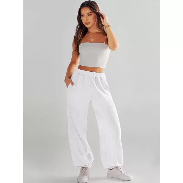 imageANRABESS Womens Cinch Bottom Sweatpants High Waisted Athletic Joggers Sweat PantsWhite